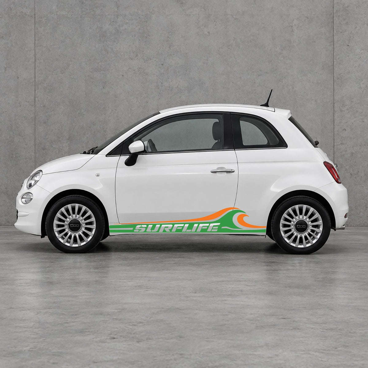 Fiat 500 Surf Life Side Stripes Kit - Pair Supplied in Green & Orange