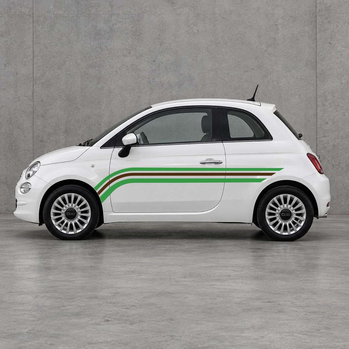 Fiat 500 Retro Triple Side Stripes Kit - Pair Supplied in Green & Brown