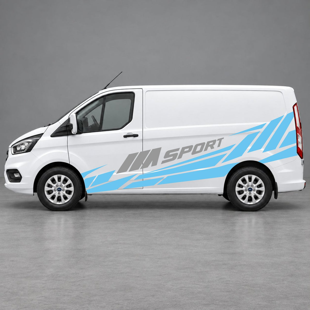 Ford Transit Custom M Sport Racing Side Graphics in Light Blue & Grey