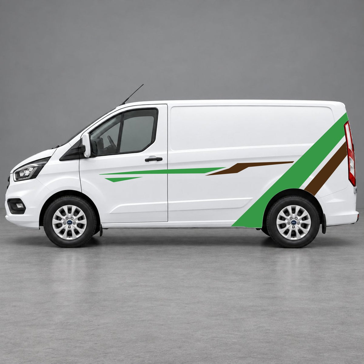 Ford Transit Custom Bold Rear Diagonal Side Stripes in Green & Brown