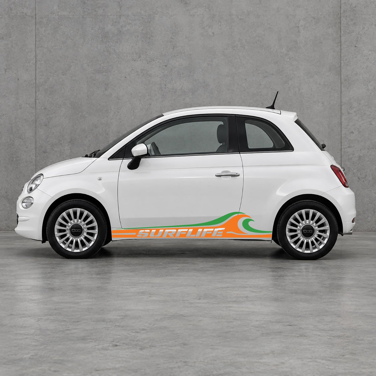 Fiat 500 Surf Life Side Stripes Kit - Pair Supplied in Orange & Green