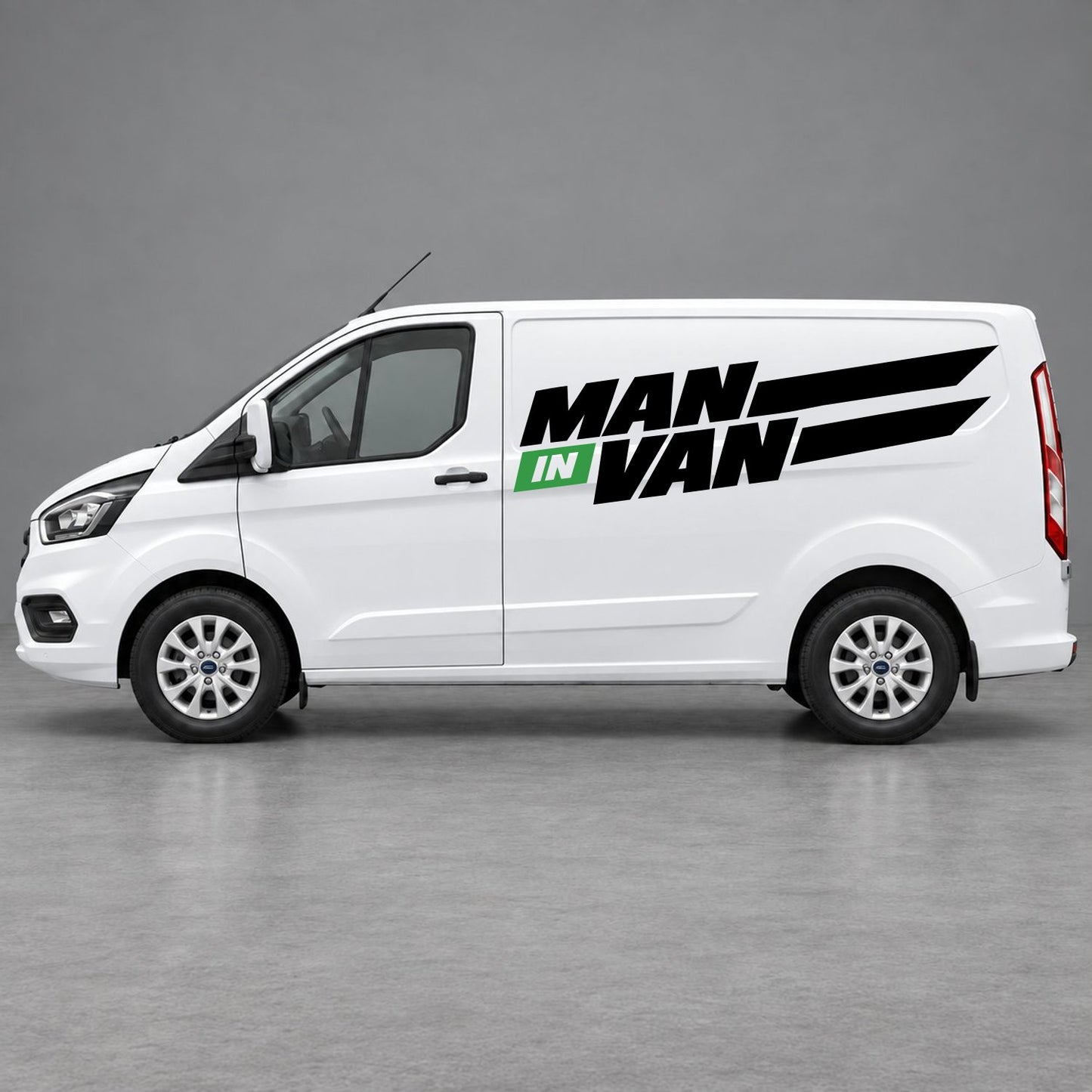 Ford Transit Custom Man in Van Side Stripes in Black & Green
