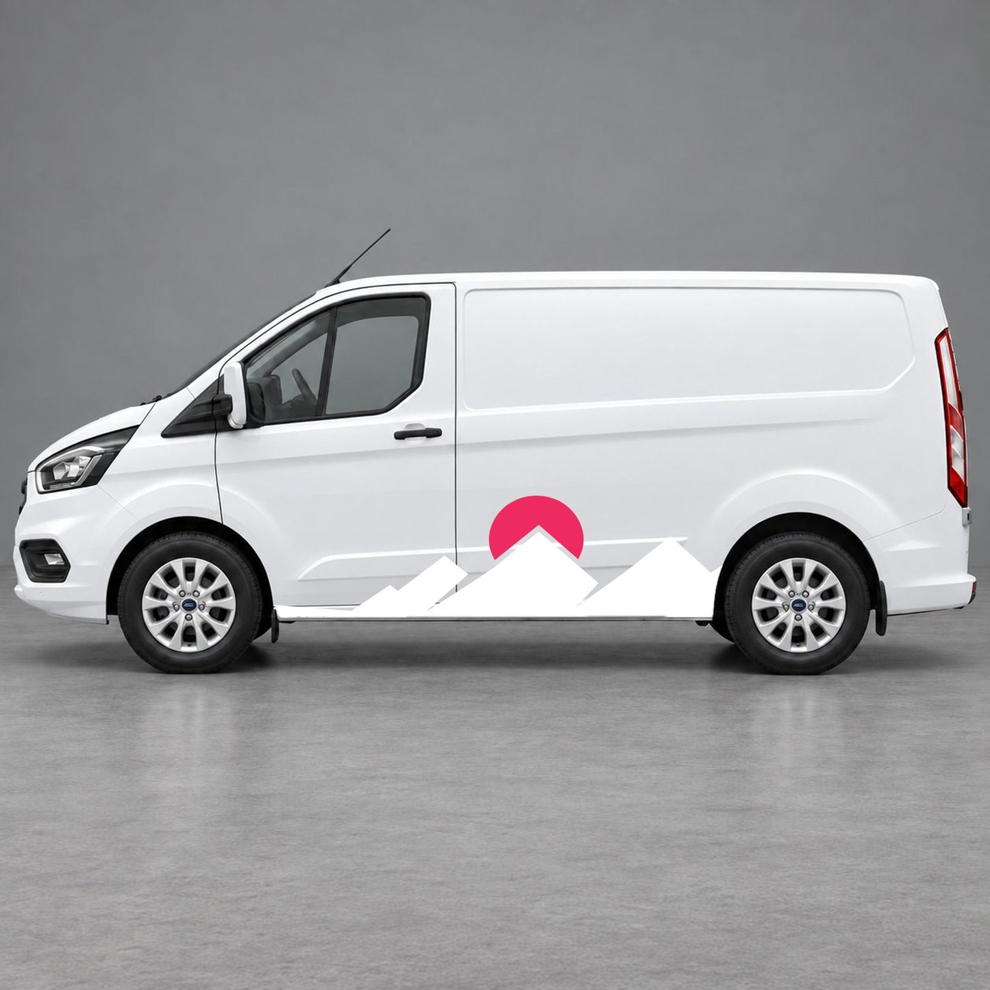 Ford Transit Custom Minimal Mountain Peak Side Graphics in White & Pink