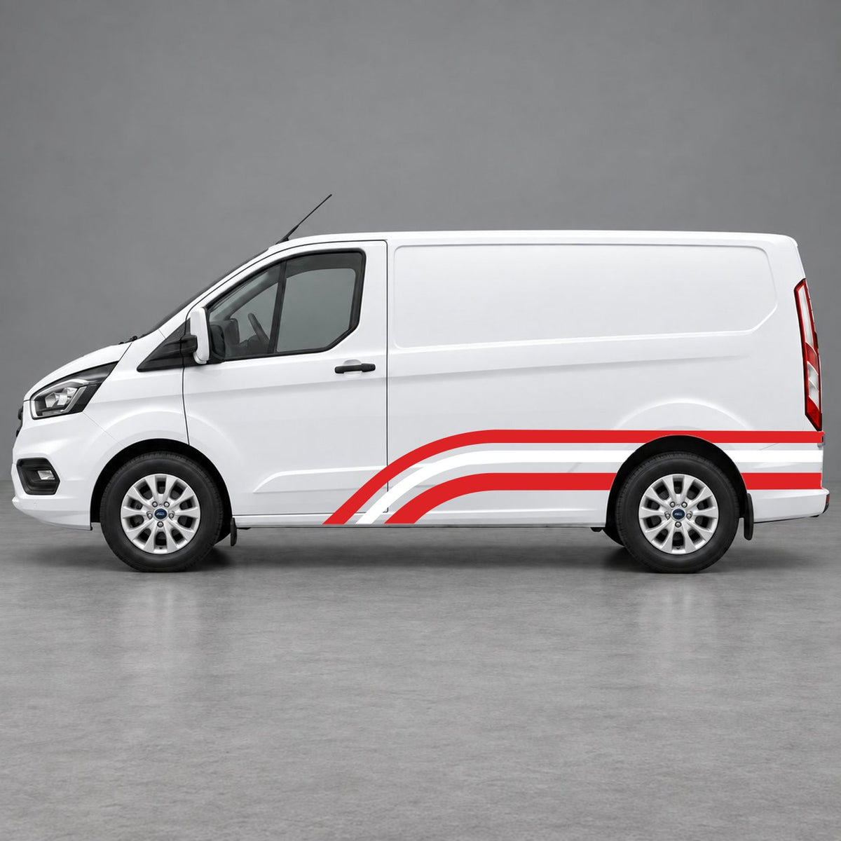 Ford Transit Custom Retro Triple-Arch Side Stripes in Red & White