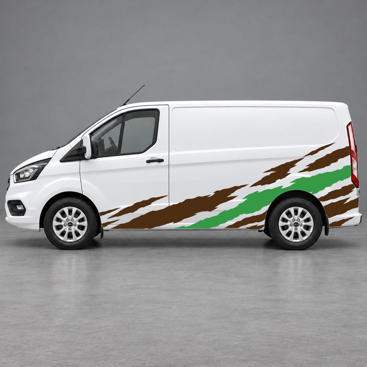 Ford Transit Custom Claw Scratch Side Graphics in Brown & Green