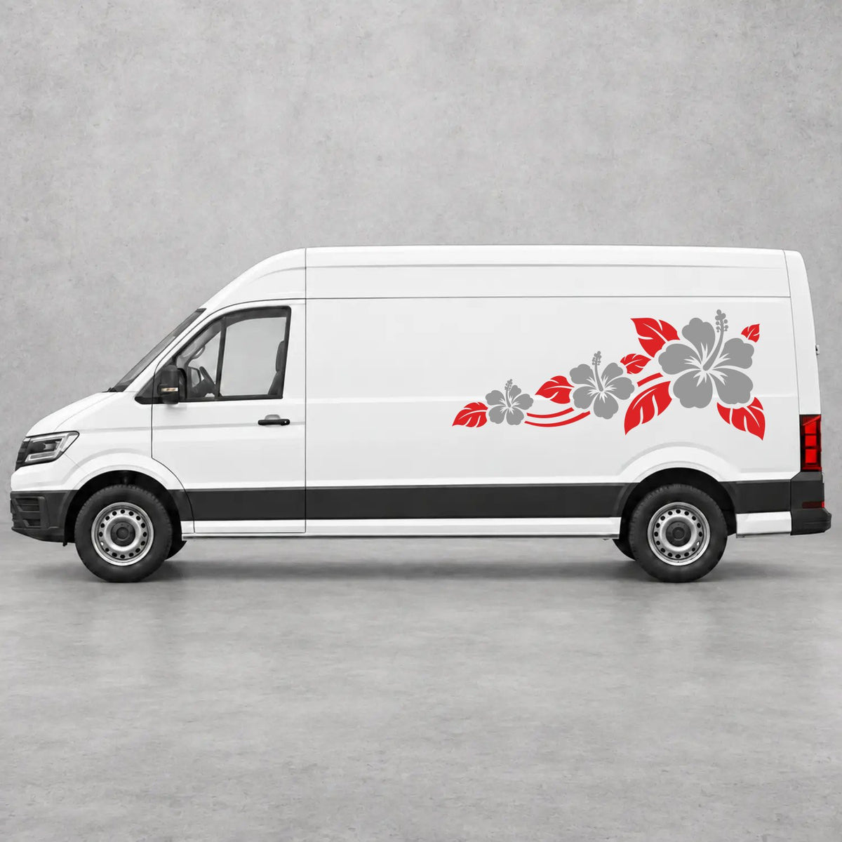 VW Crafter Hibiscus Flower Trail Side Graphics in Red & Grey