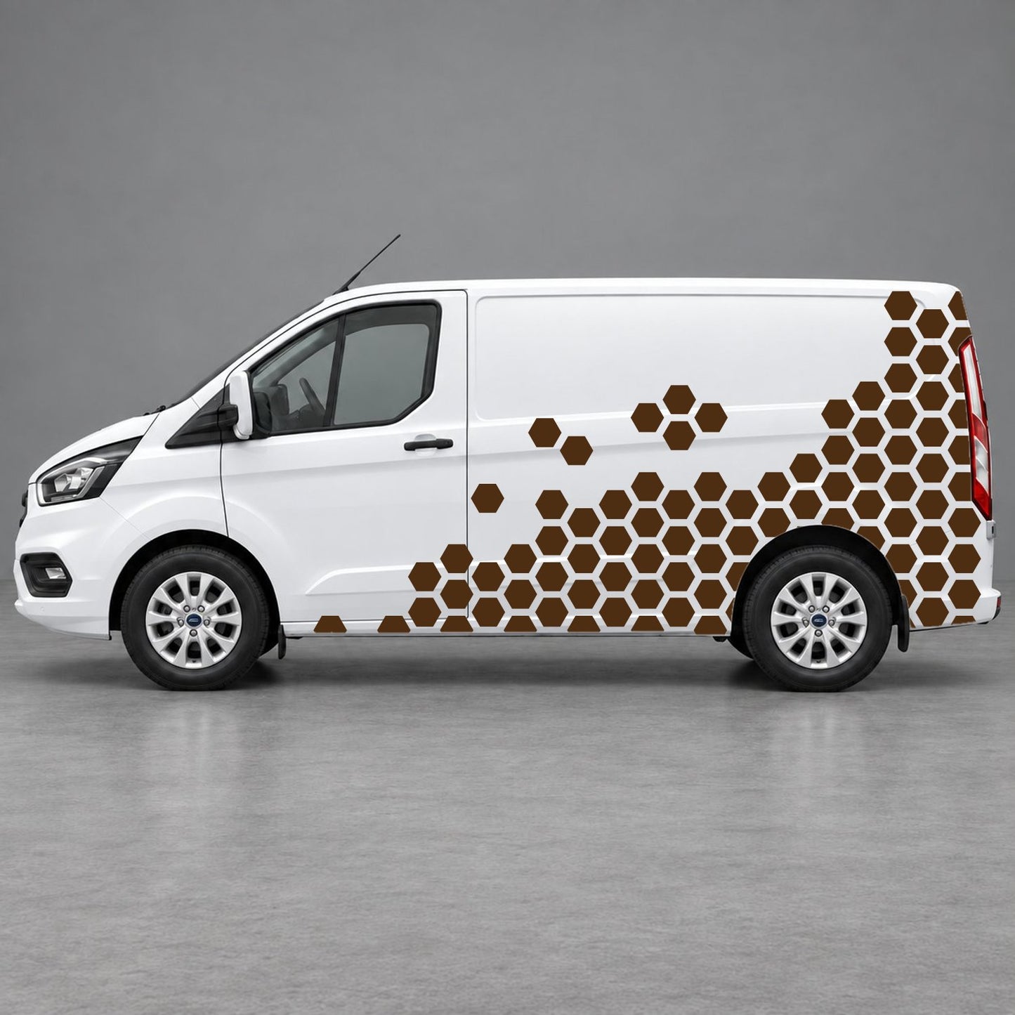 Ford Transit Custom Honeycomb Fade Side Graphics in Brown