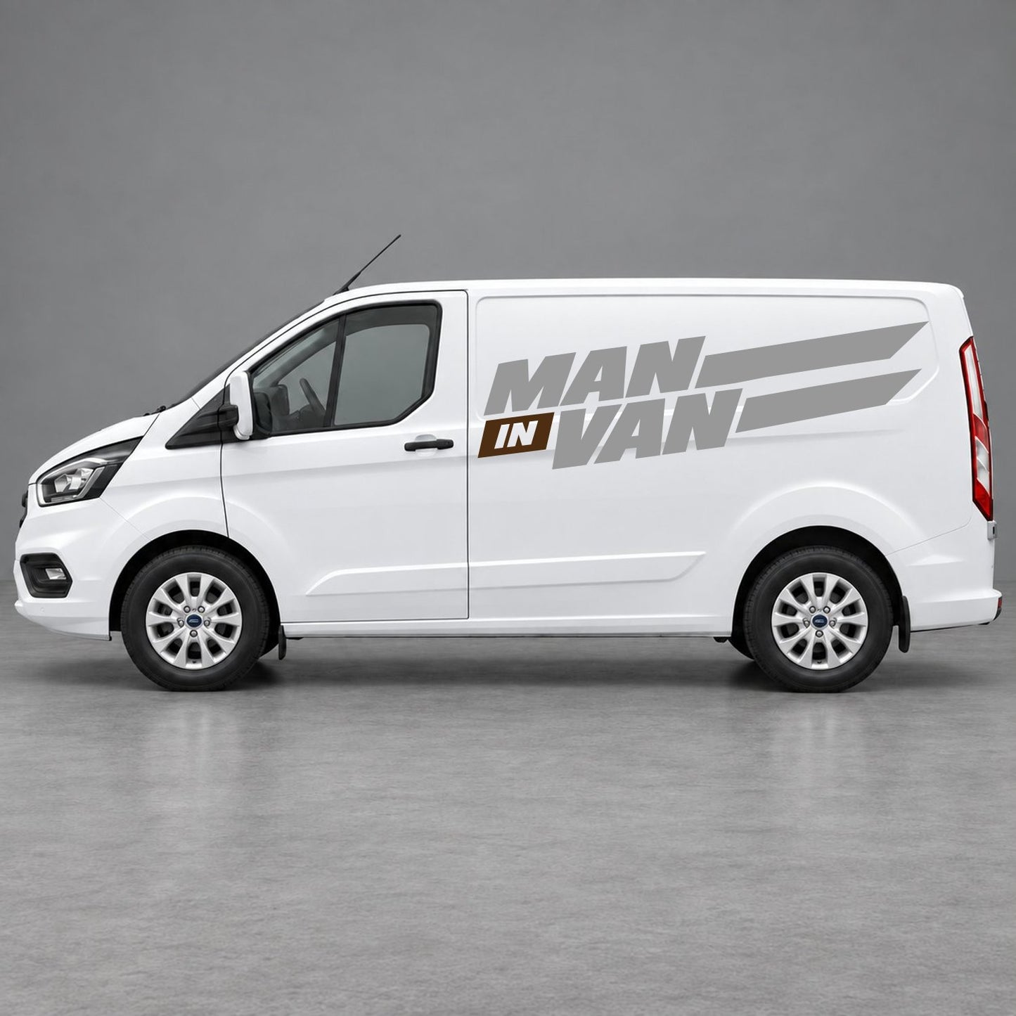 Ford Transit Custom Man in Van Side Stripes in Grey & Brown