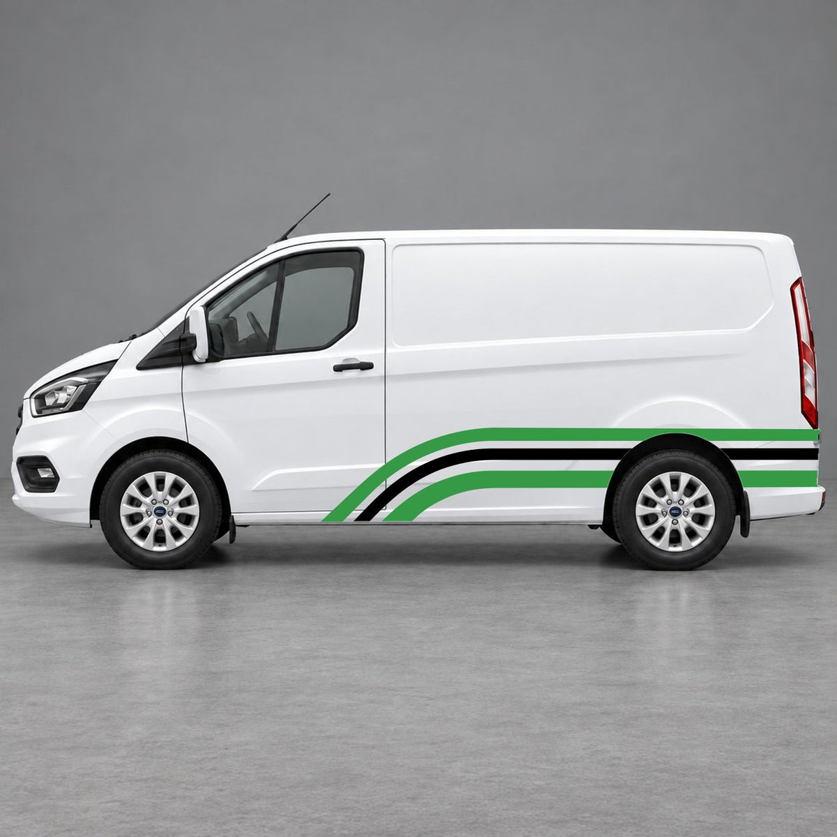 Ford Transit Custom Retro Triple-Arch Side Stripes in Green & Black