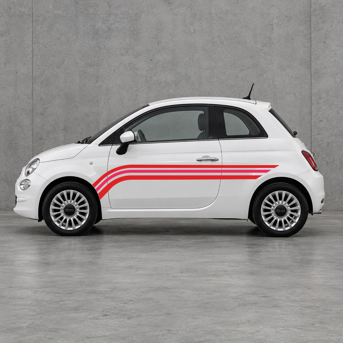 Fiat 500 Retro Triple Side Stripes Kit - Pair Supplied in Red & Pink