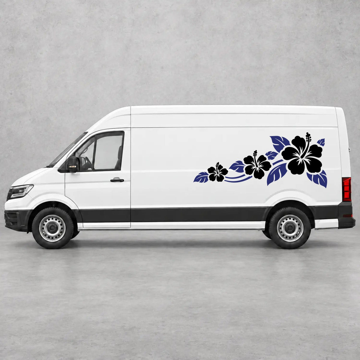 VW Crafter Hibiscus Flower Trail Side Graphics in Navy Blue & Black