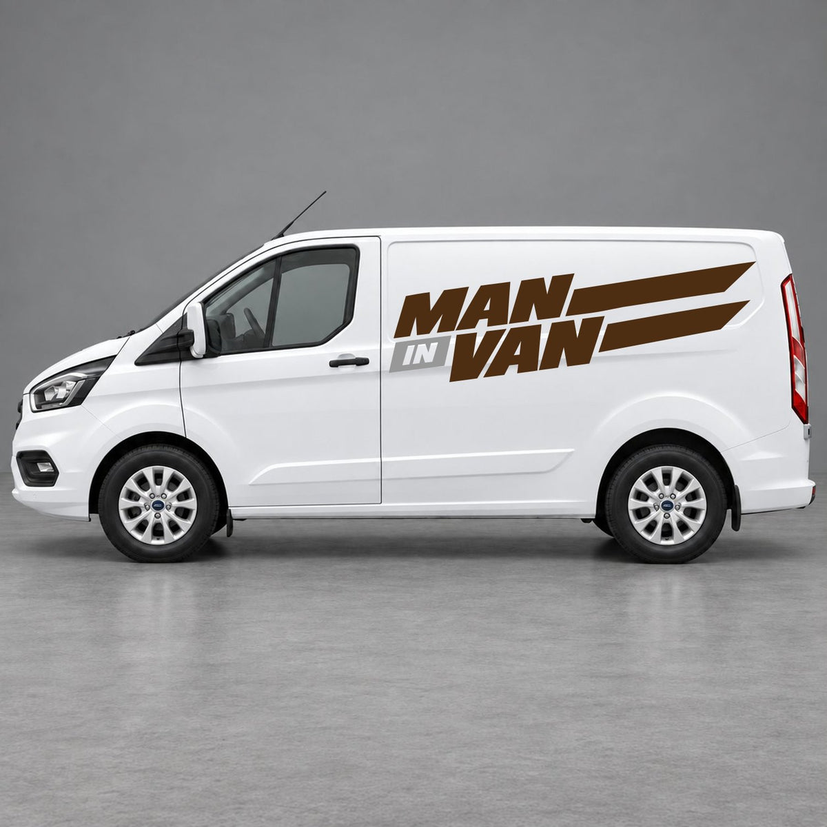 Ford Transit Custom Man in Van Side Stripes in Brown & Grey