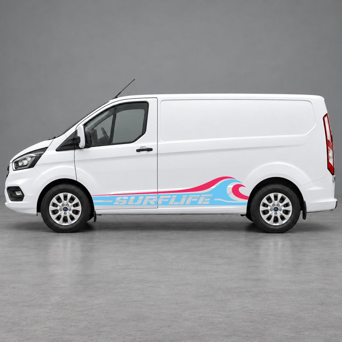 Ford Transit Custom Surflife Wave Side Stripes in Light Blue & Pink