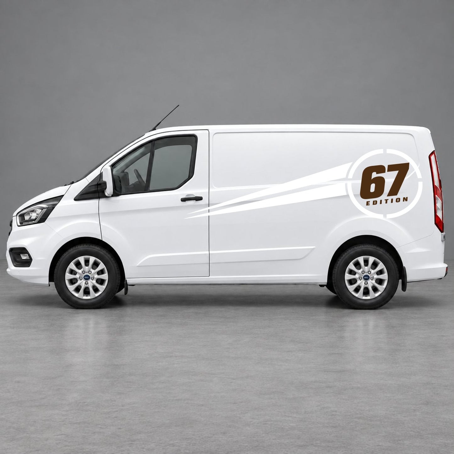 Ford Transit Custom Personalised Number Edition Side Stripes in White & Brown
