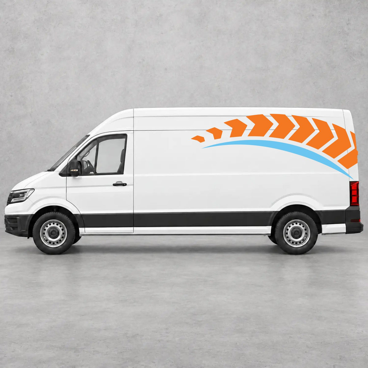 VW Crafter Chevron Track Side Graphics in Orange & Light Blue