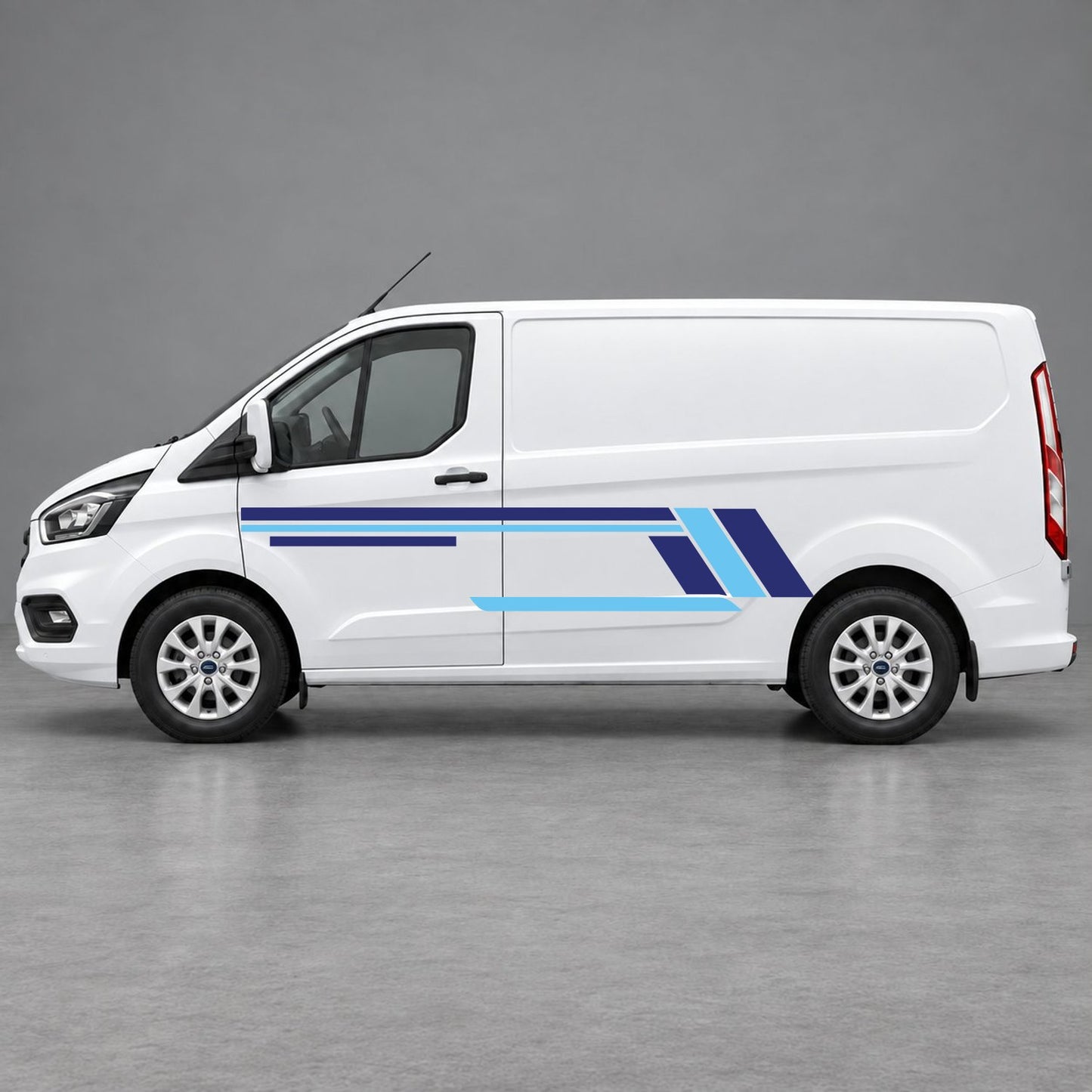 Ford Transit Custom Geometric Outline Side Stripes in Navy Blue & Light Blue