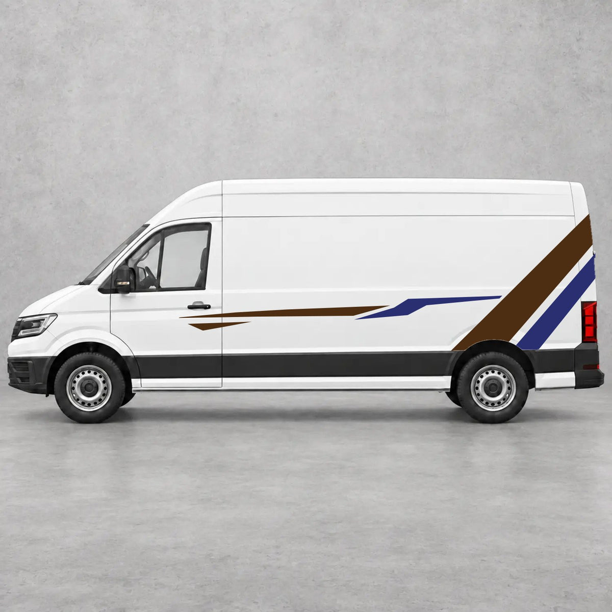 VW Crafter Bold Rear Diagonal Side Stripes in Brown & Navy Blue