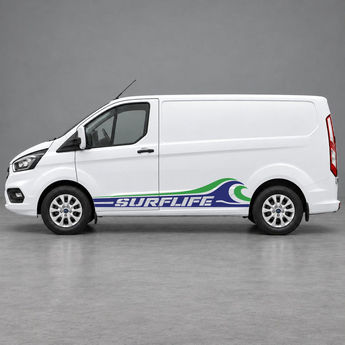 Ford Transit Custom Surflife Wave Side Stripes in Navy Blue & Green