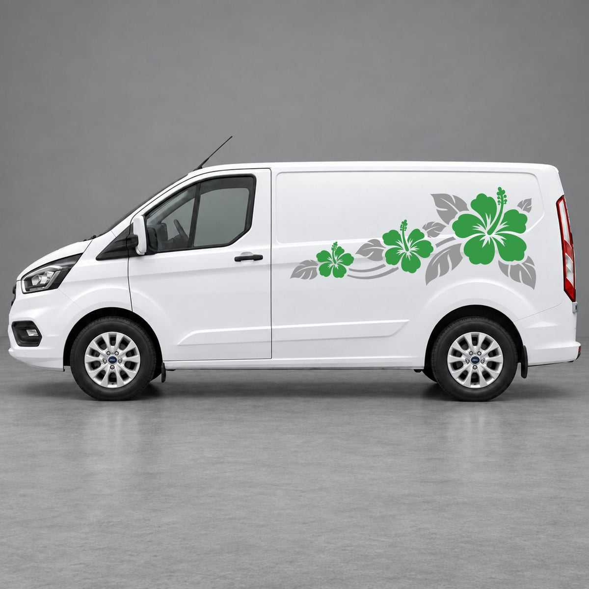 Ford Transit Custom Hibiscus Flower Trail Side Graphics in Grey & Green
