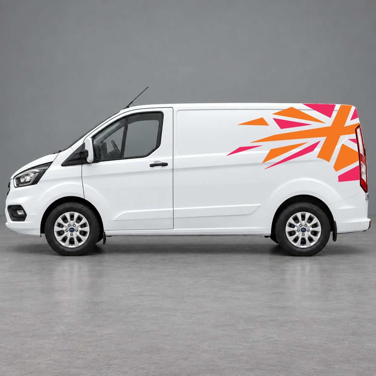 Ford Transit Custom Shattered Union Jack Side Graphics in Pink & Orange