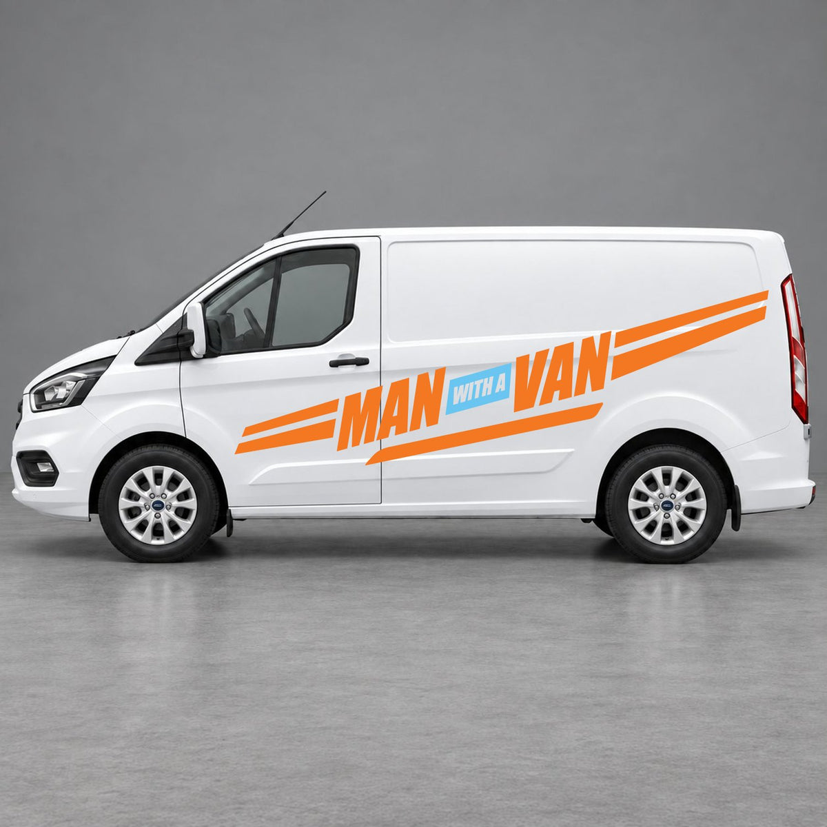 Ford Transit Custom Man with a Van Side Stripes in Orange & Light Blue
