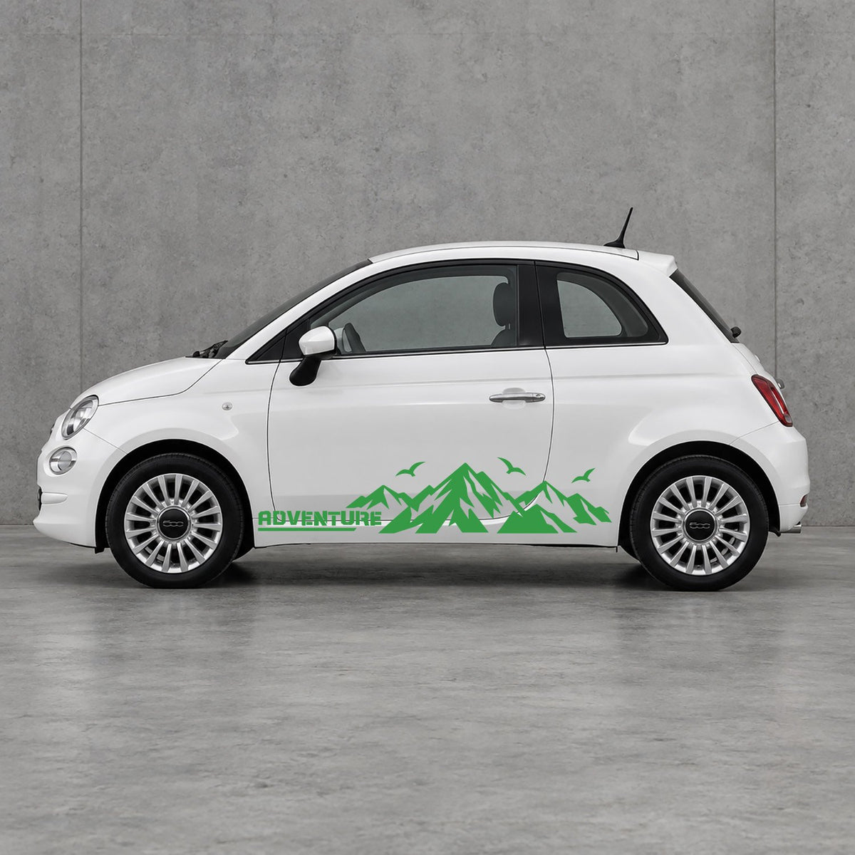 Fiat 500 Mountain Adventure Side Graphics Kit - Pair Supplied in Green