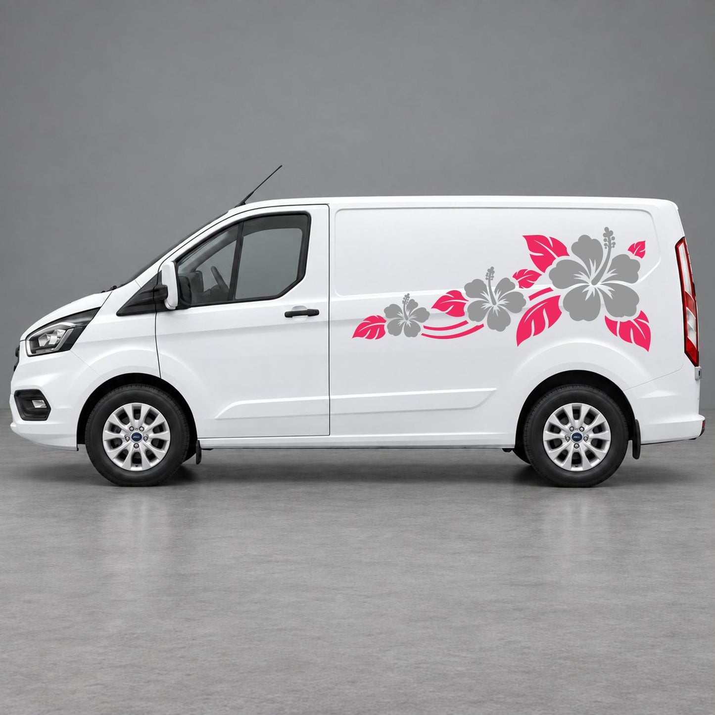 Ford Transit Custom Hibiscus Flower Trail Side Graphics in Pink & Grey