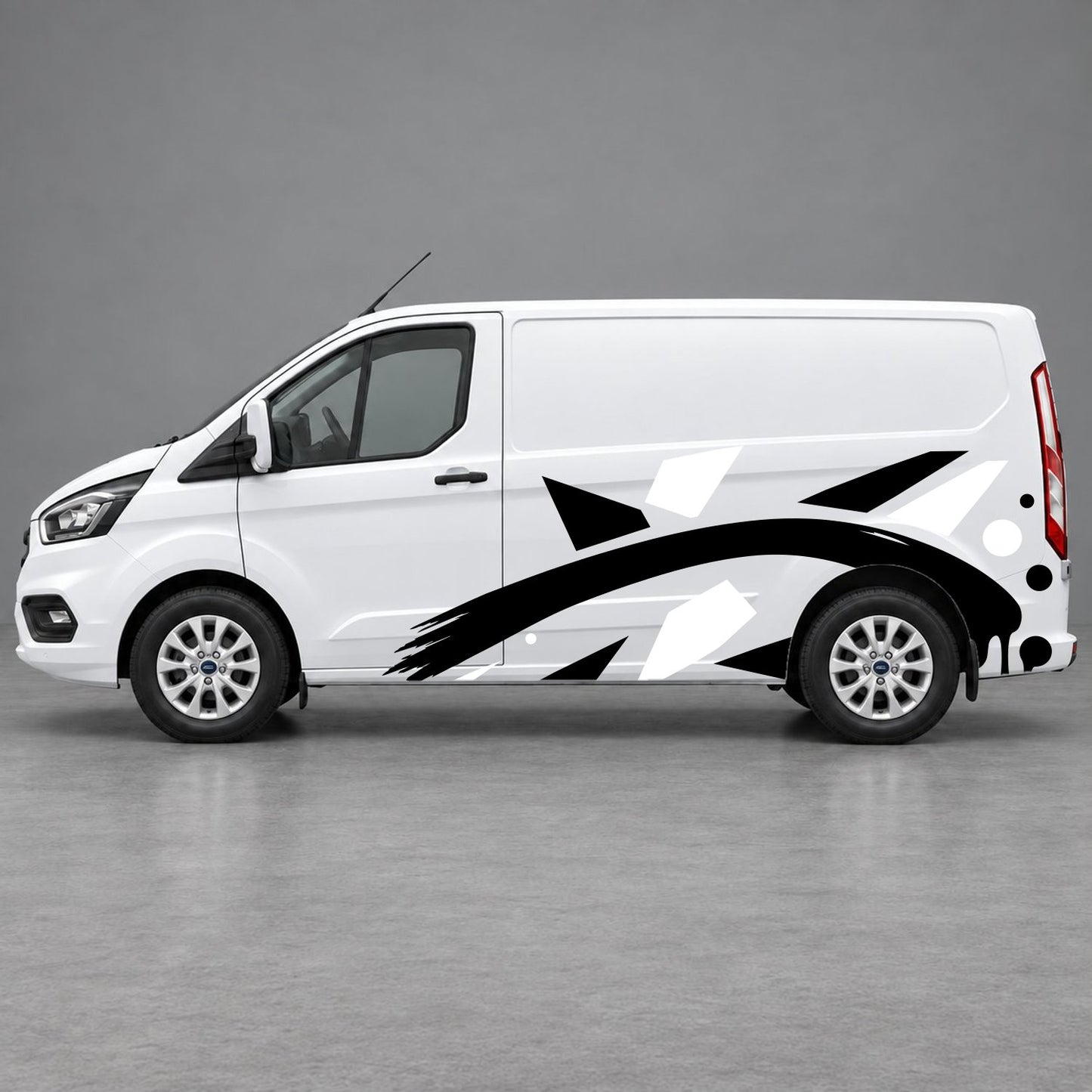 Ford Transit Custom Abstract Geometric Splash Side Graphics in White & Black