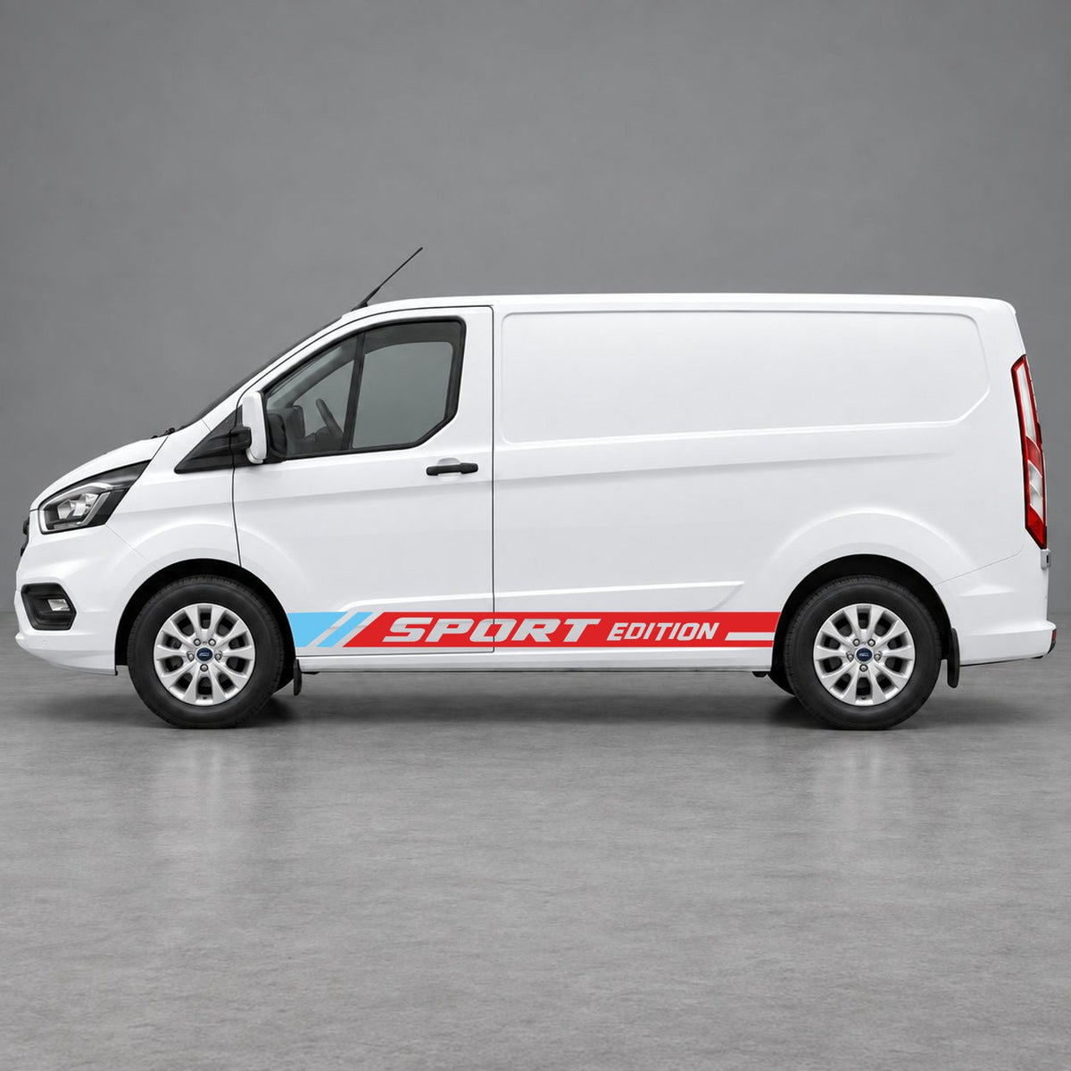 Ford Transit Custom Sport Edition Lower Side Graphics in Red & Light Blue