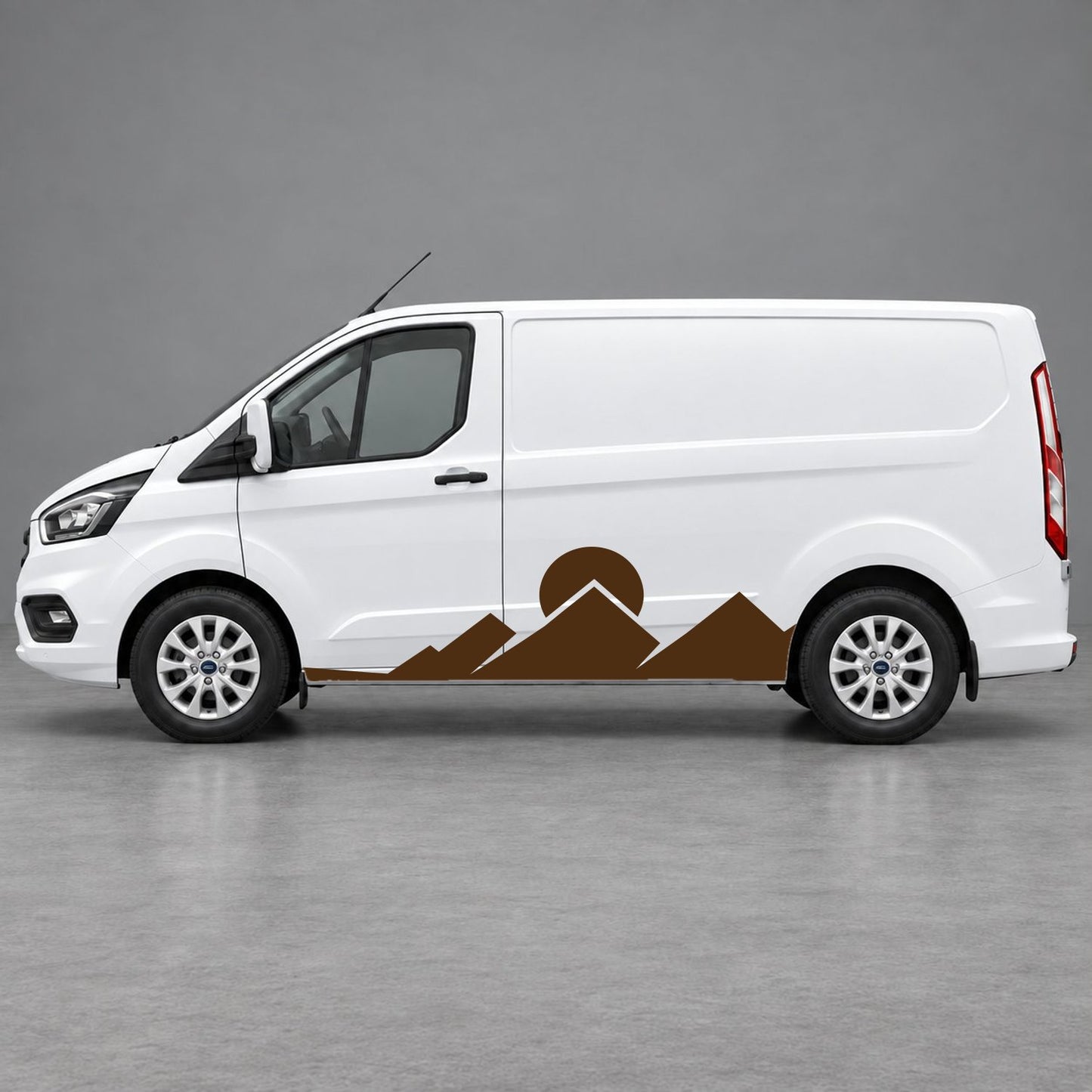 Ford Transit Custom Minimal Mountain Peak Side Graphics in Brown & Brown