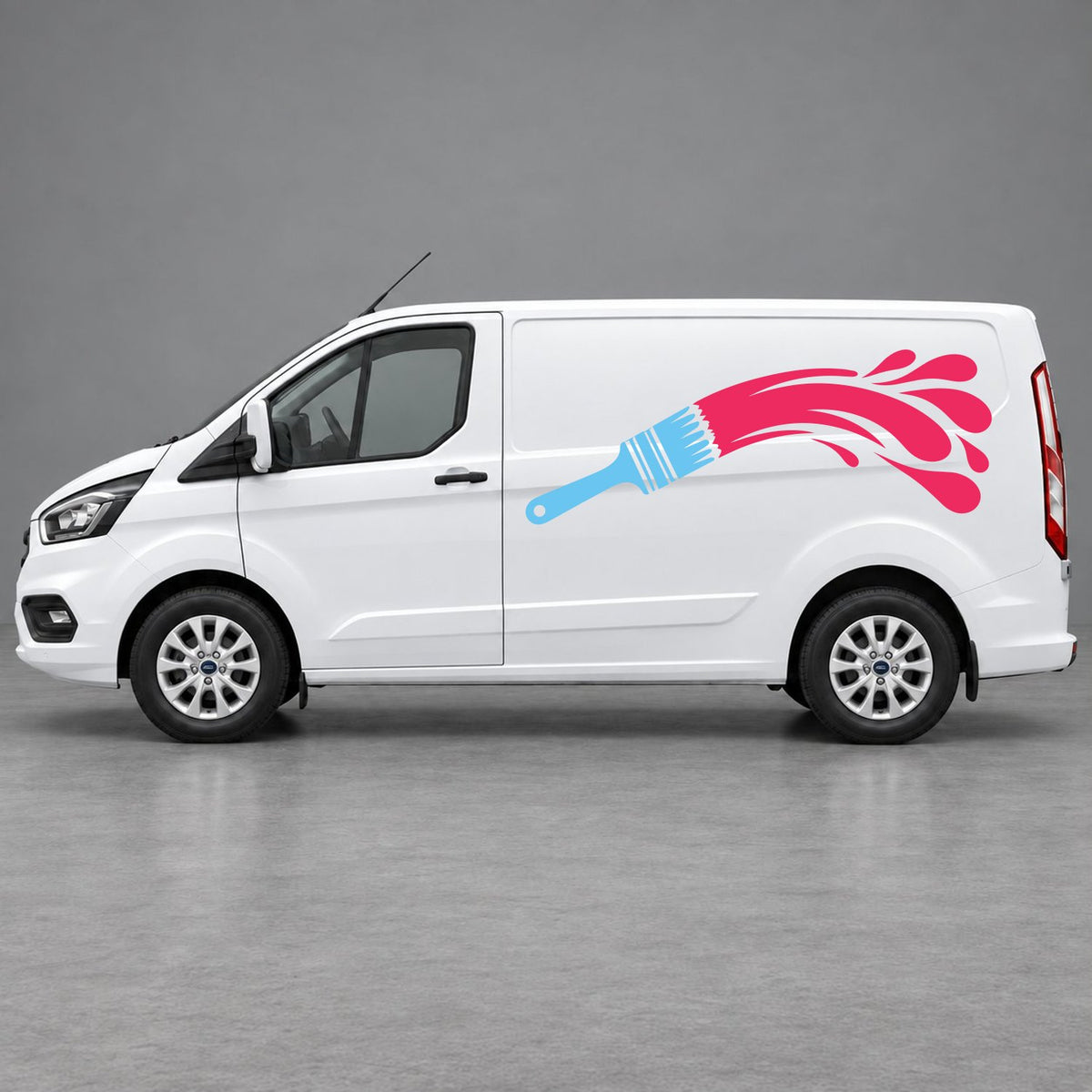 Ford Transit Custom Paintbrush Swoosh Side Graphics in Light Blue & Pink