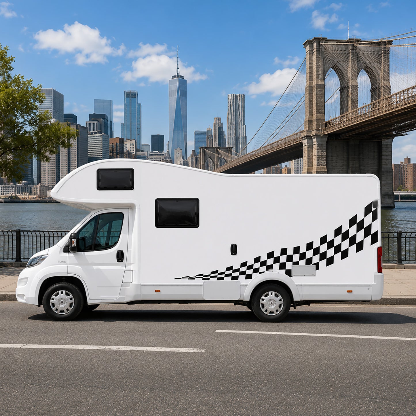 Chequered Flag Fade Motorhome Graphics – Campervan Side Decals