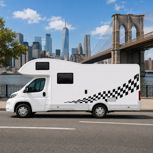 Chequered Flag Fade Motorhome Graphics – Campervan Side Decals