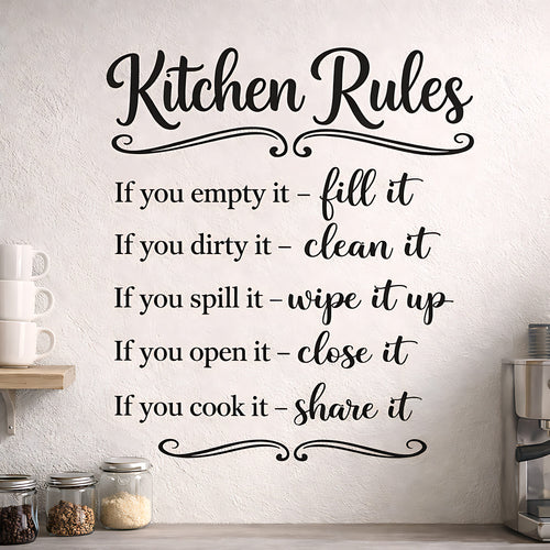 Kitchen Rules Wall Sticker ‚Äì Fill It Clean It Wipe It Share It