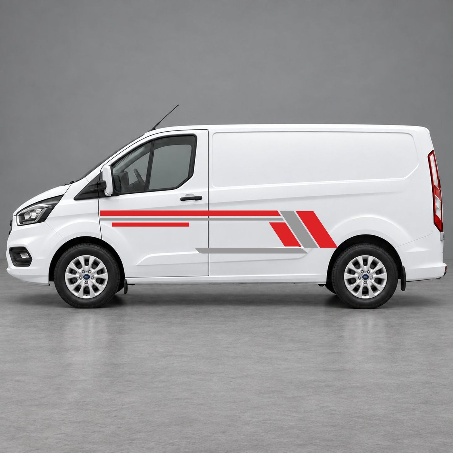 Ford Transit Custom Geometric Outline Side Stripes in Red & Grey