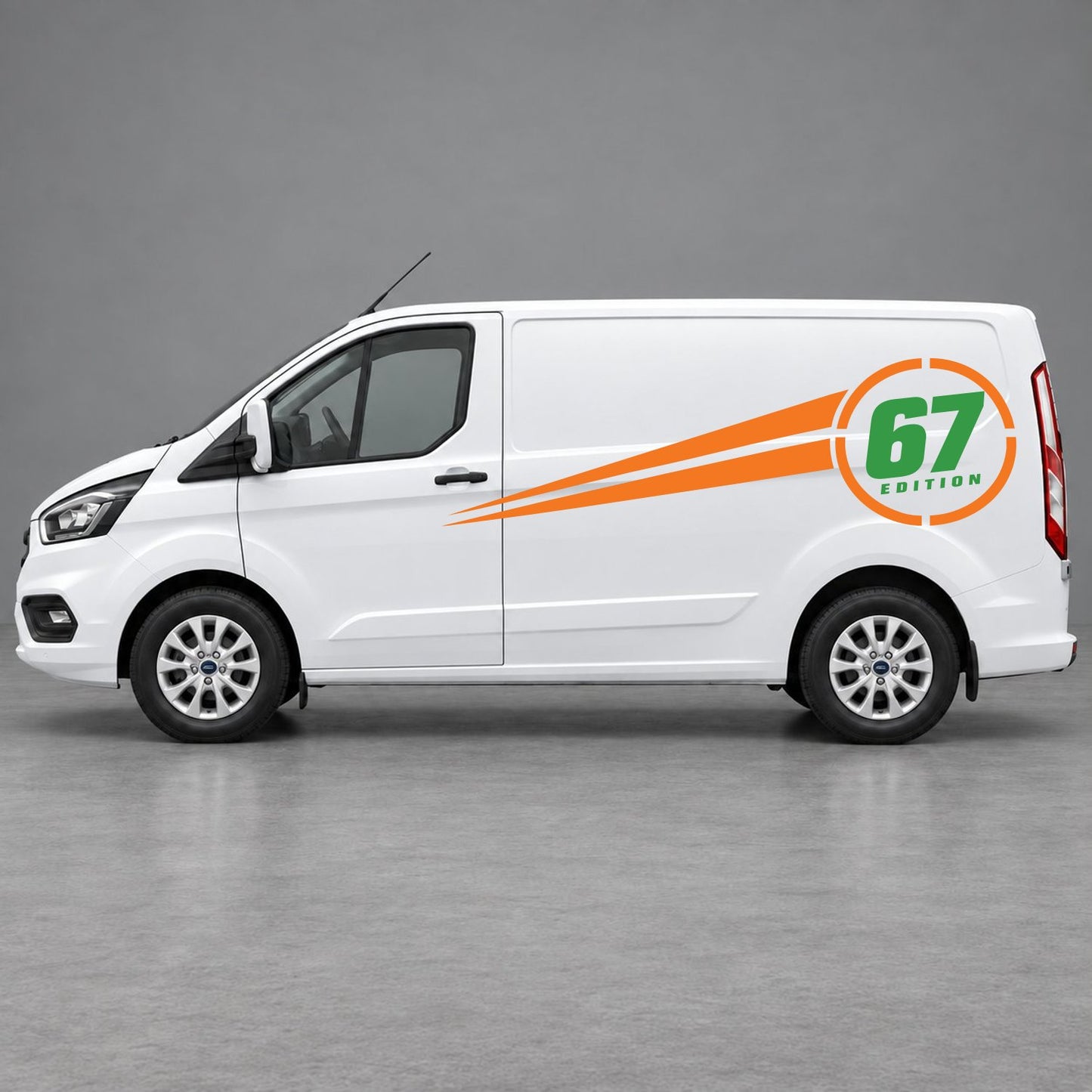 Ford Transit Custom Personalised Number Edition Side Stripes in Orange & Green