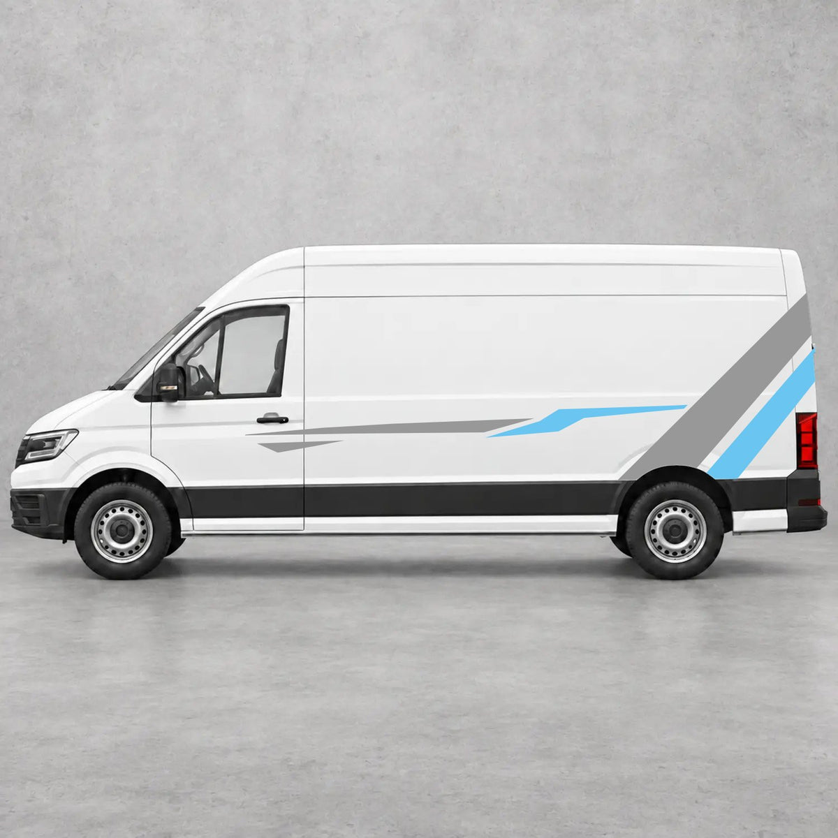 VW Crafter Bold Rear Diagonal Side Stripes in Grey & Light Blue