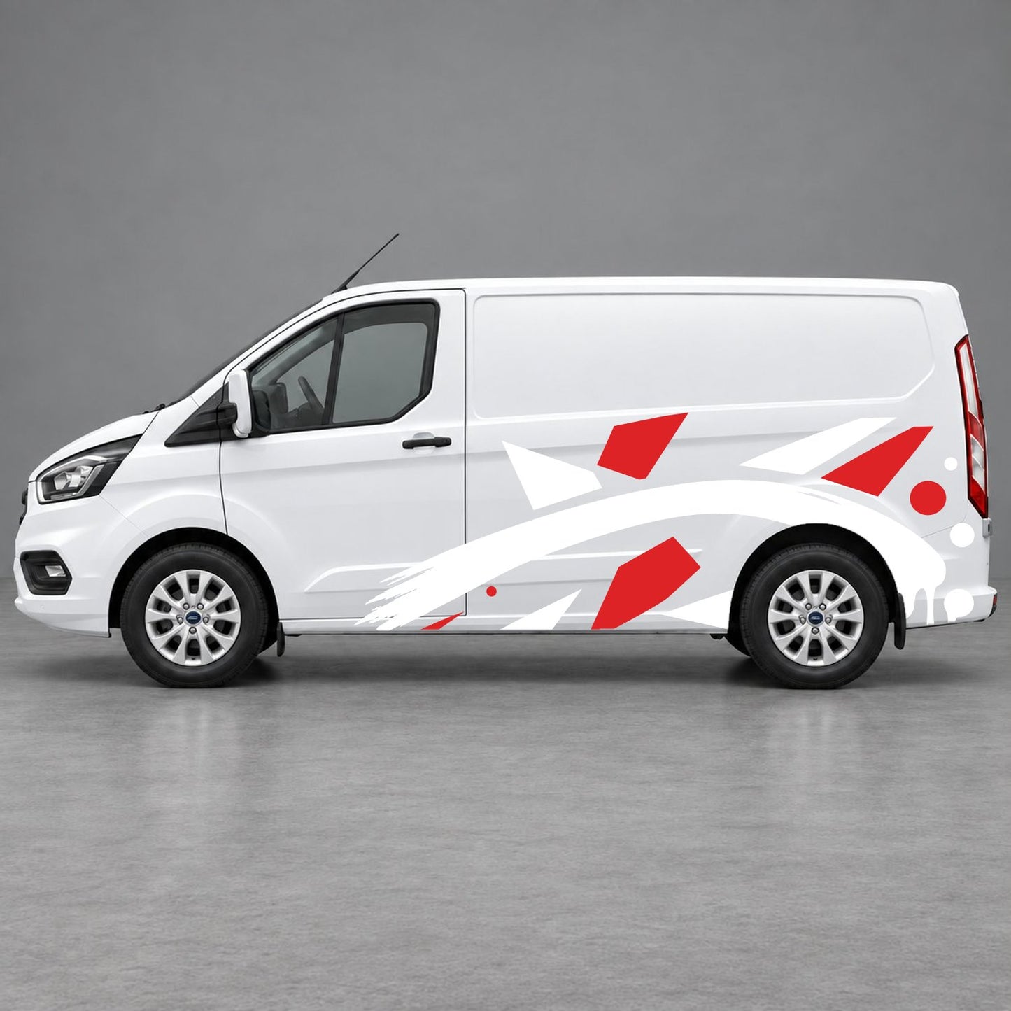 Ford Transit Custom Abstract Geometric Splash Side Graphics in Red & White