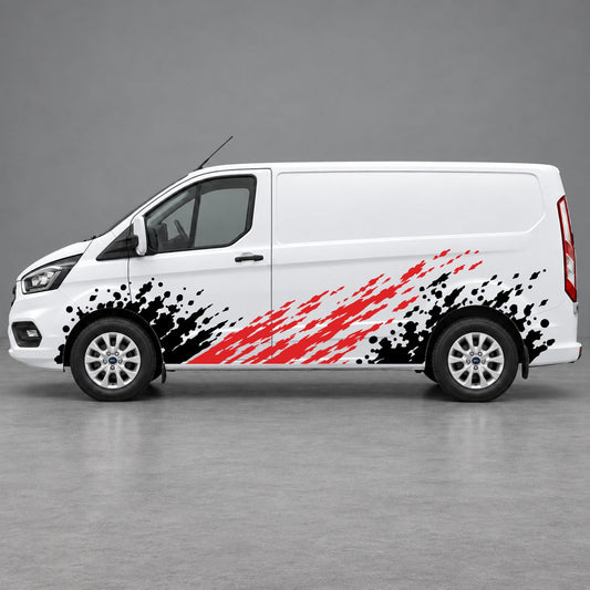 Ford Transit Custom Grunge Paint-Splatter Side Graphics in Black & Red