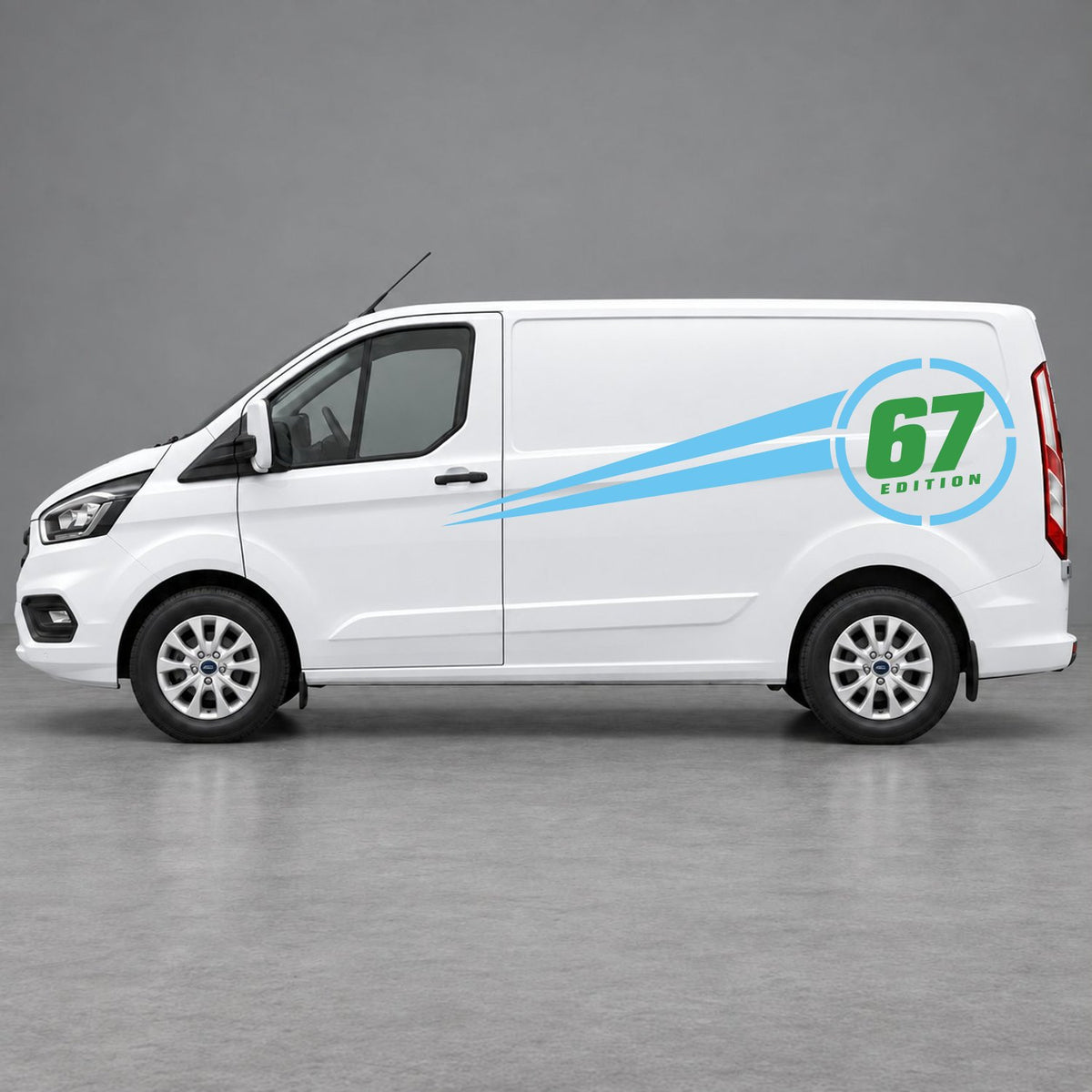 Ford Transit Custom Personalised Number Edition Side Stripes in Light Blue & Green