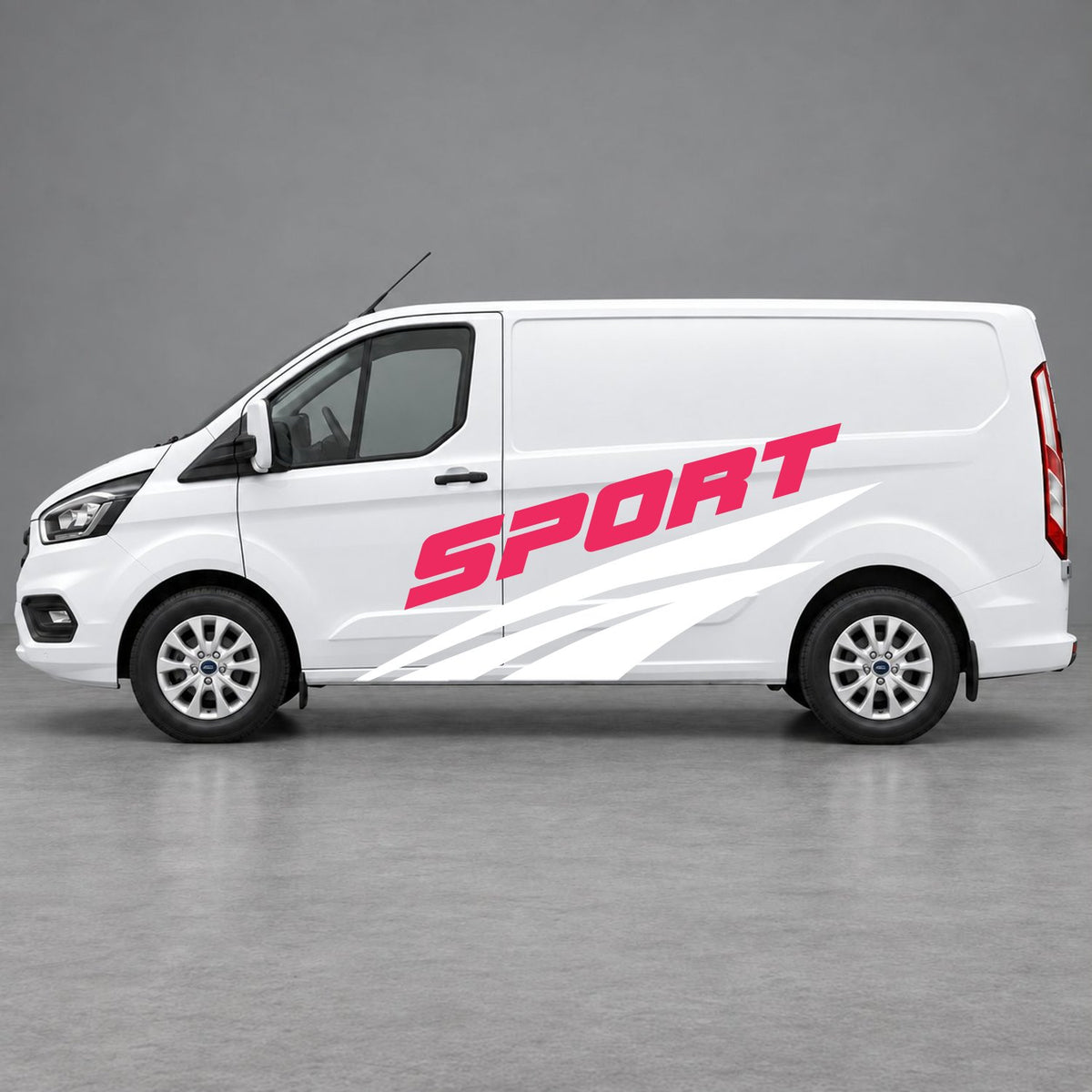 Ford Transit Custom Sport Twin Stripe Side Graphics in White & Pink