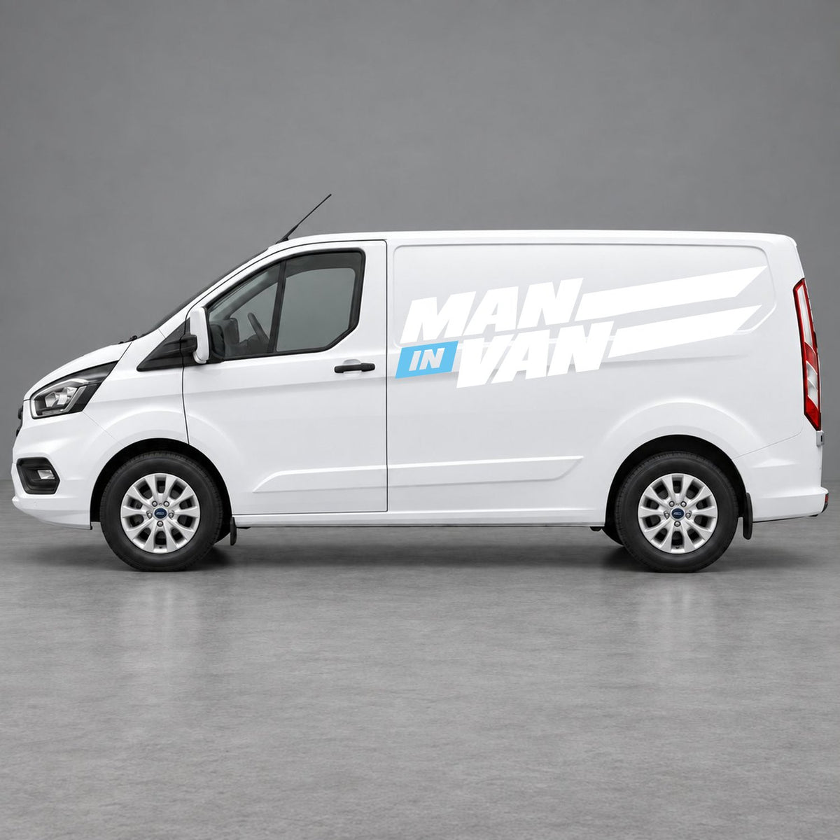 Ford Transit Custom Man in Van Side Stripes in White & Light Blue