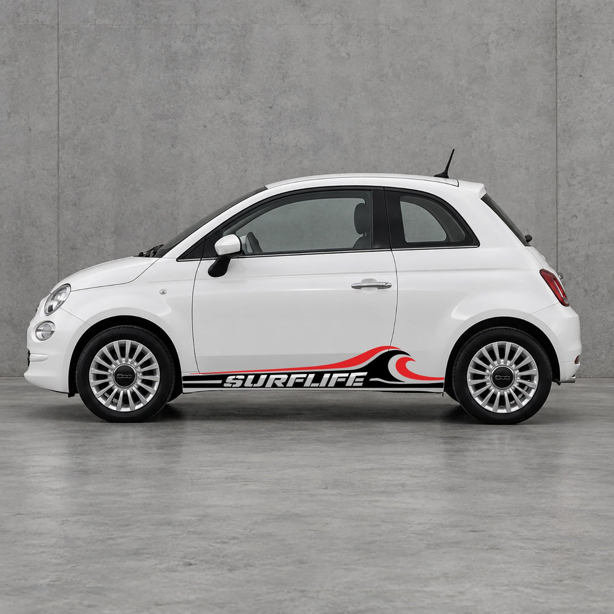 Fiat 500 Surf Life Side Stripes Kit - Pair Supplied in Black & Red
