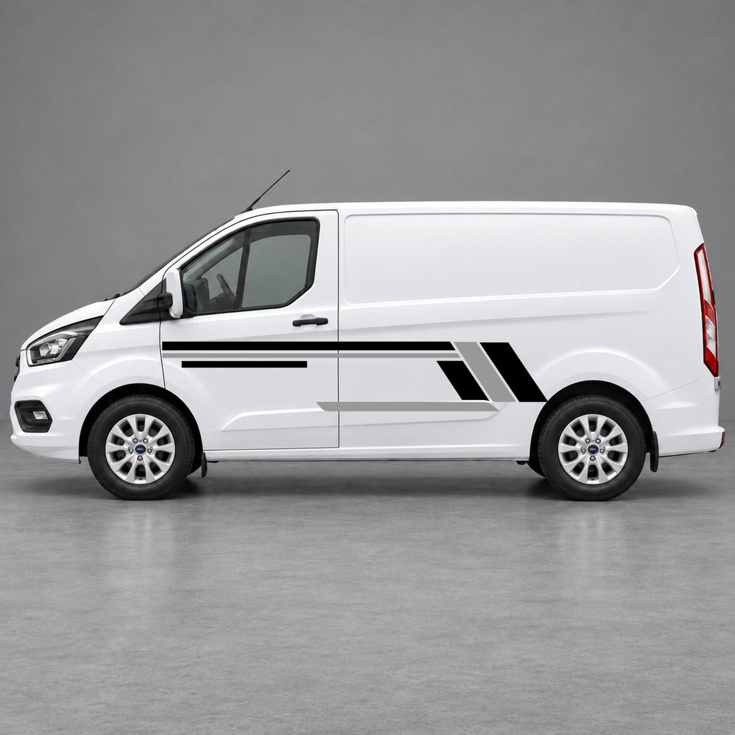 Ford Transit Custom Geometric Outline Side Stripes in Black & Grey