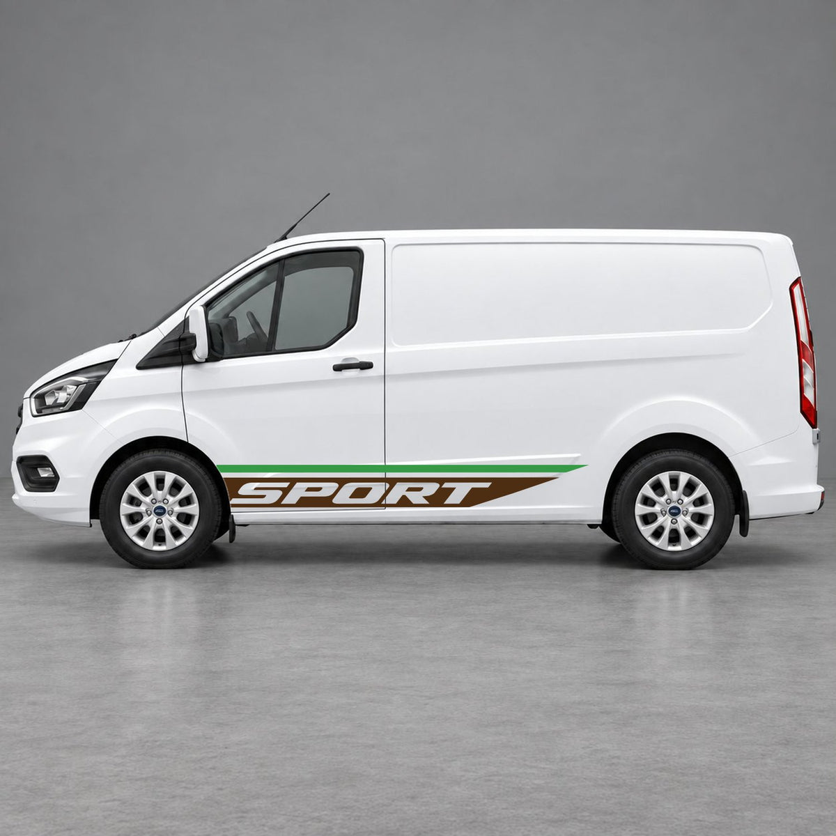 Ford Transit Custom Sport Swoosh Lower Side Stripes in Green & Brown