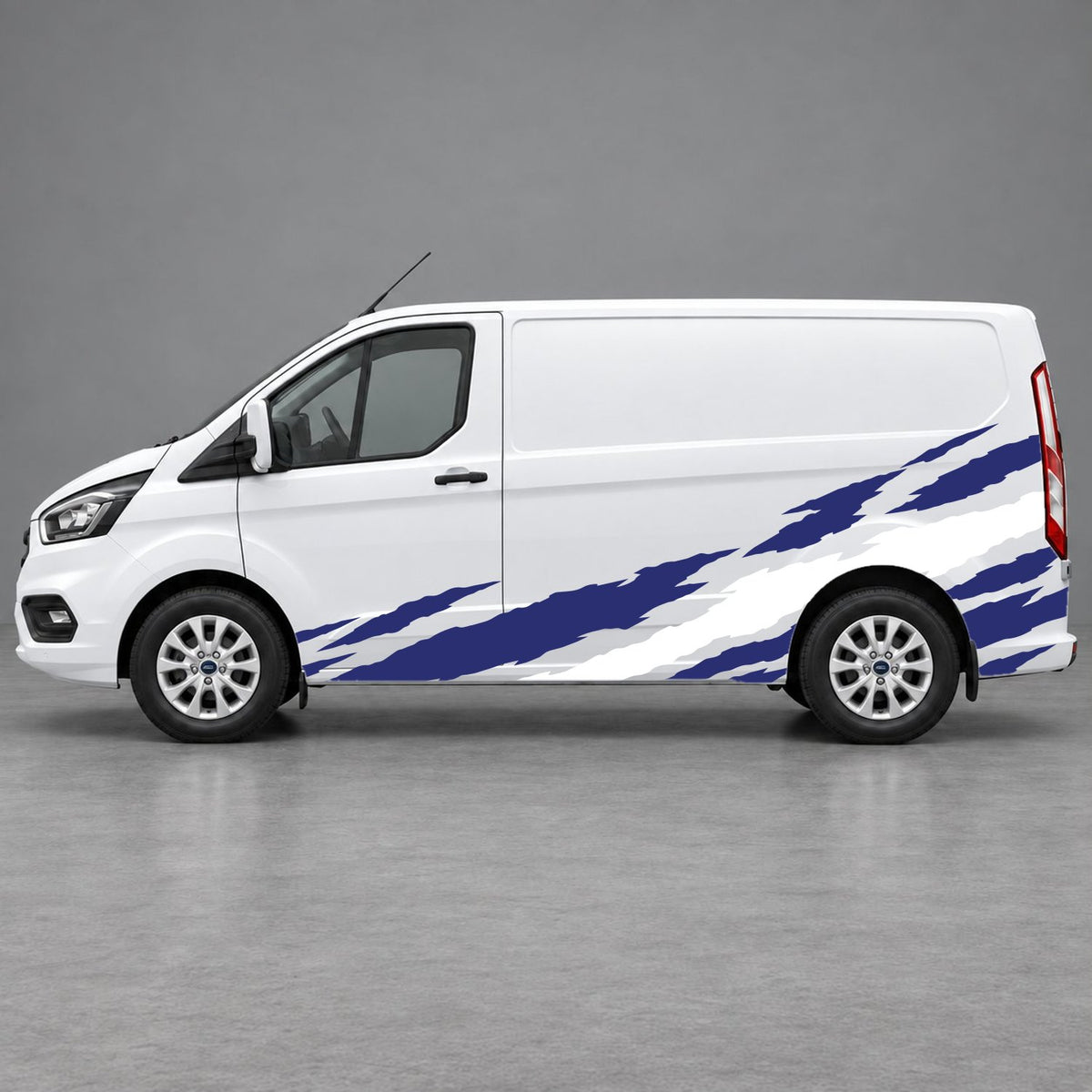 Ford Transit Custom Claw Scratch Side Graphics in Navy Blue & White