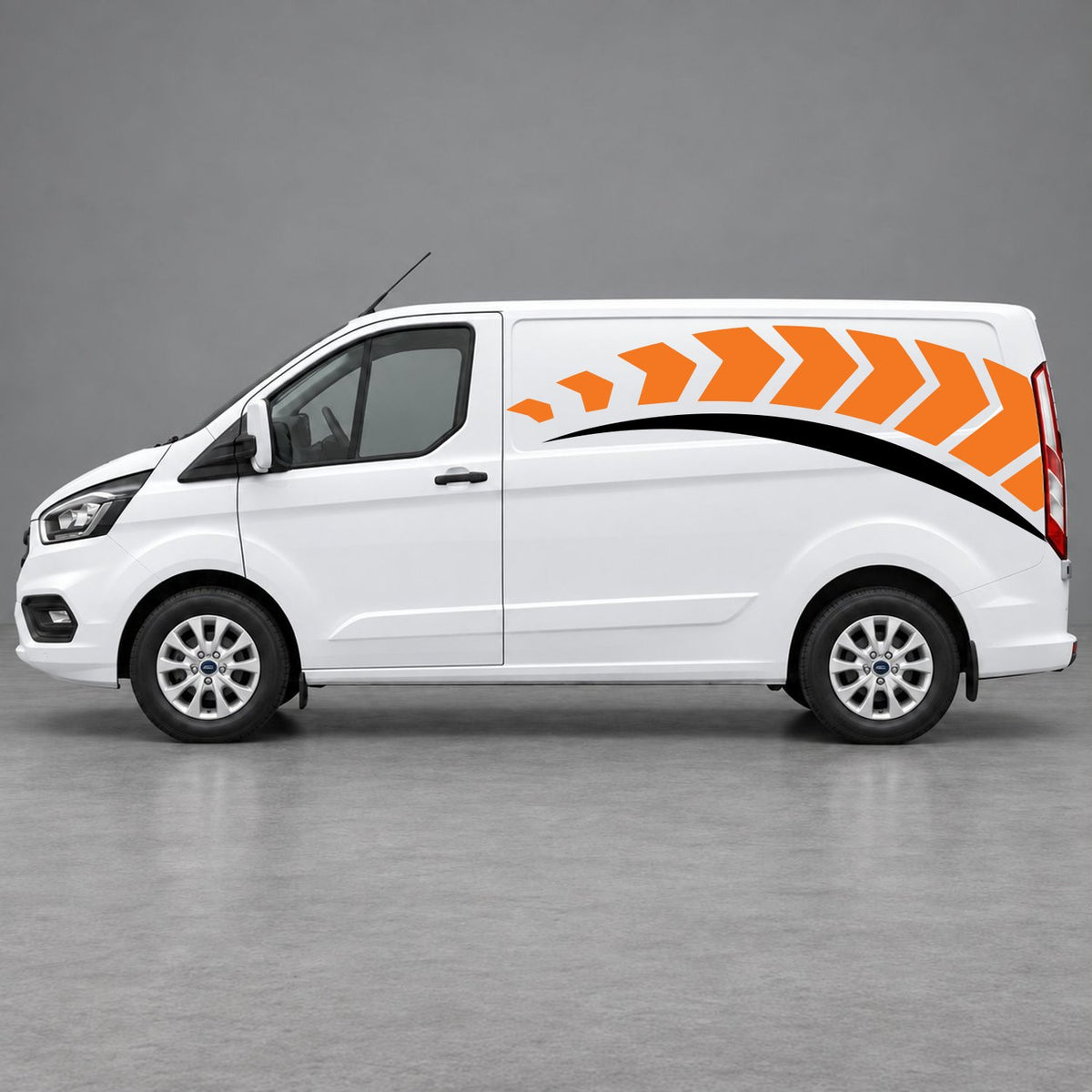 Ford Transit Custom Chevron Track Side Graphics in Orange & Black