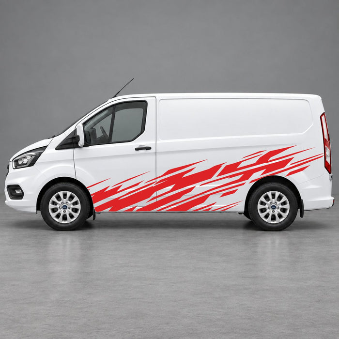 Ford Transit Custom Racing Scratch Side Graphics in Red