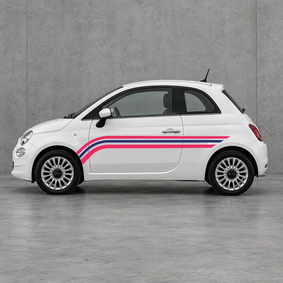 Fiat 500 Retro Triple Side Stripes Kit - Pair Supplied in Pink & Navy Blue
