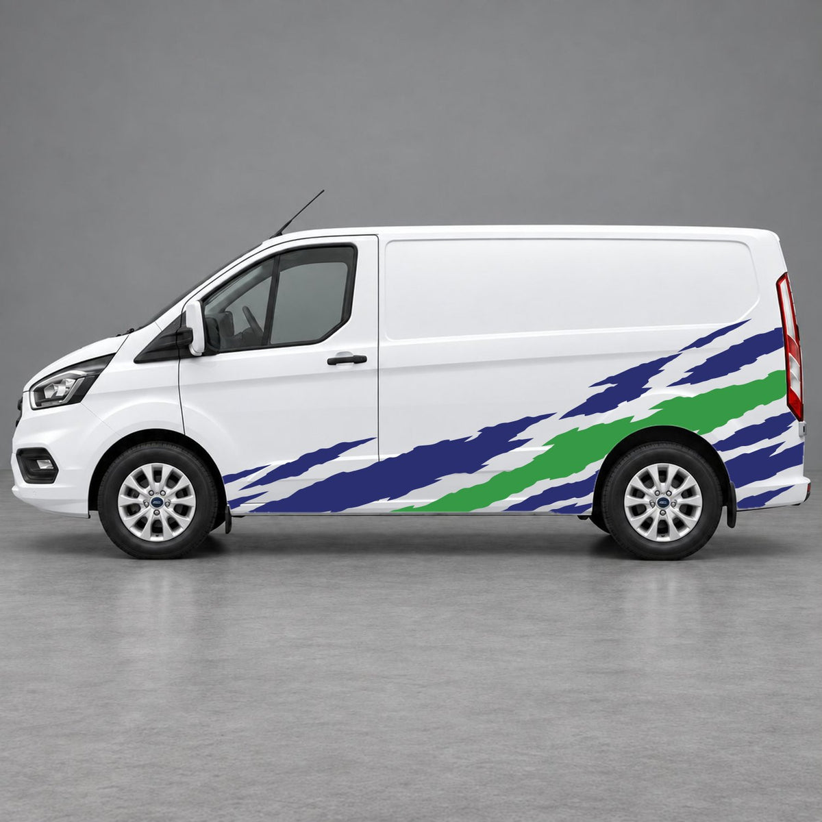 Ford Transit Custom Claw Scratch Side Graphics in Navy Blue & Green